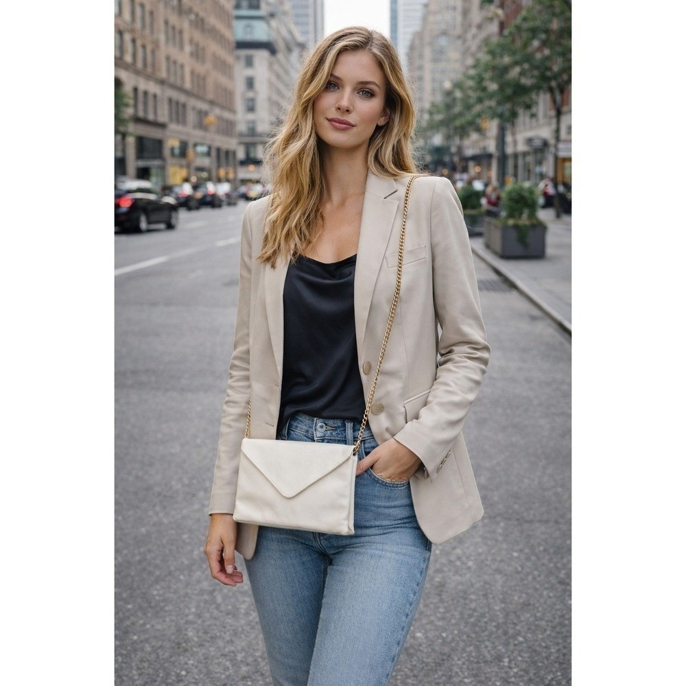 Cream Vegan Leather Clutch Purse Minimalist Evening Wedding Bridal Bag